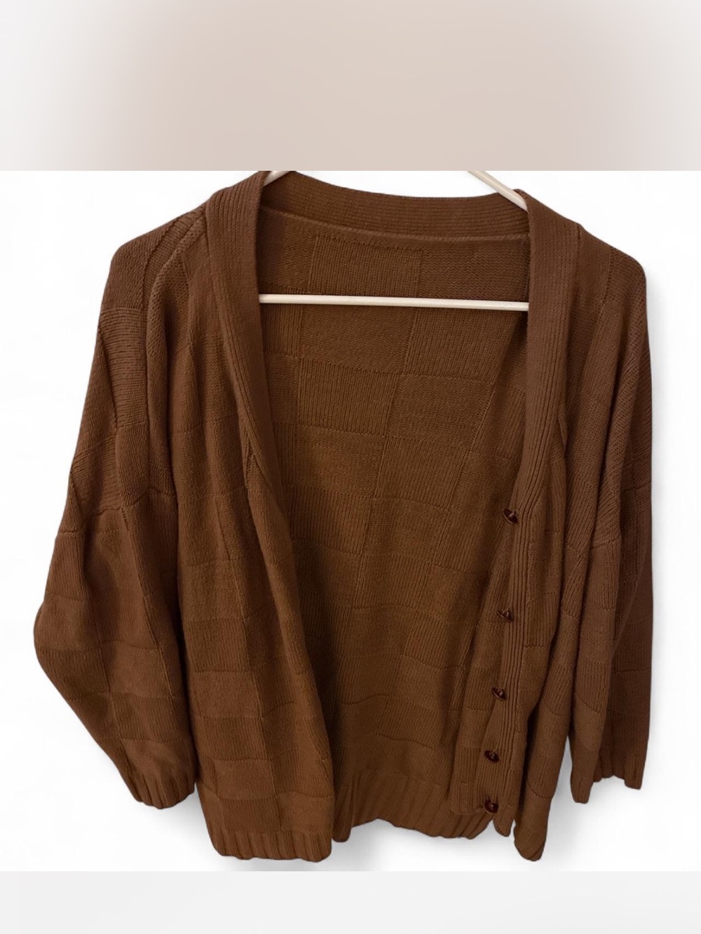 SHEIN Brown Open-Front Button Cardigan